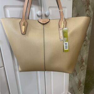 2-tone silver/gold leather tote bag new w/tags